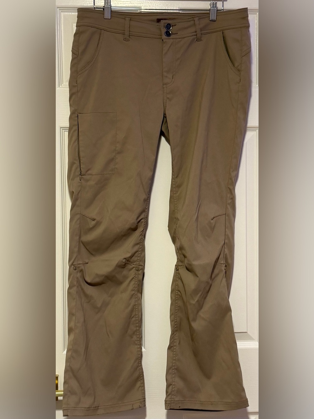 Women’s PRANA Pants Size 14 Tan Mid Rise Nylon Roll Tab
